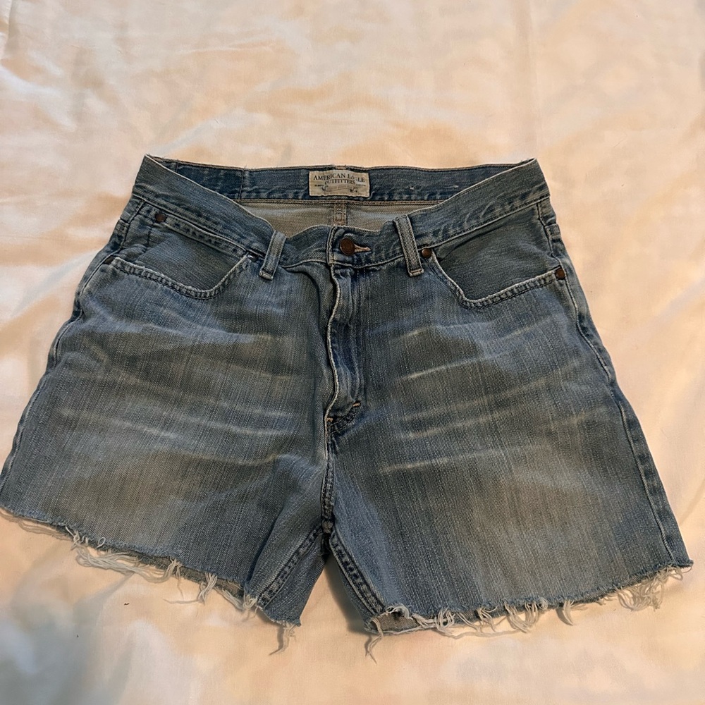 American Eagle Outfitters Blue Jean Shorts Distressed Frayed Hem